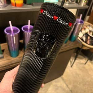 Starbucks Metallic Black Pleated Cold Cup Tumbler Venti 24oz New Winter 2024